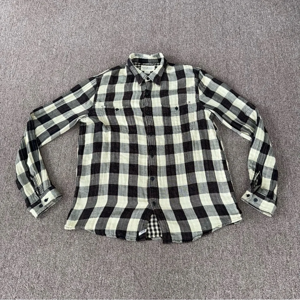 Denim & Supply Ralph Lauren Flannel Shirt Brown Cream XL TG‎ 100% Cotton Men’s - Picture 2 of 7